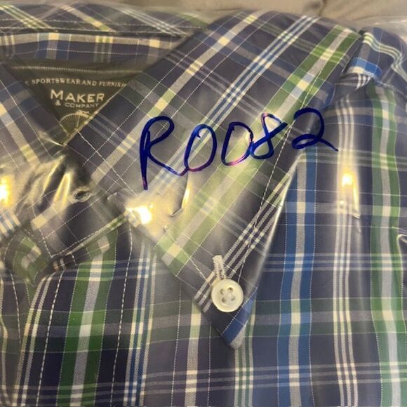 Maker & Company Button Front Shirt Violet Purple Blue Green White Size Medium - Picture 9 of 9